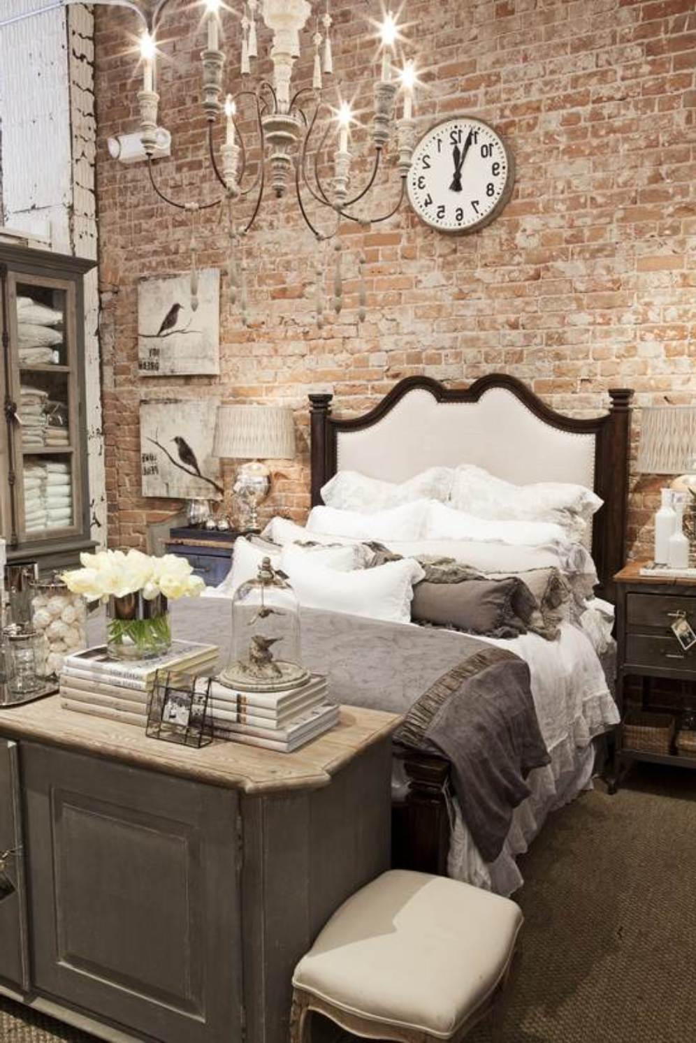 romantic bedroom ideas with exposed bricks