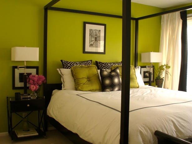 green and white teen girls room with black accents