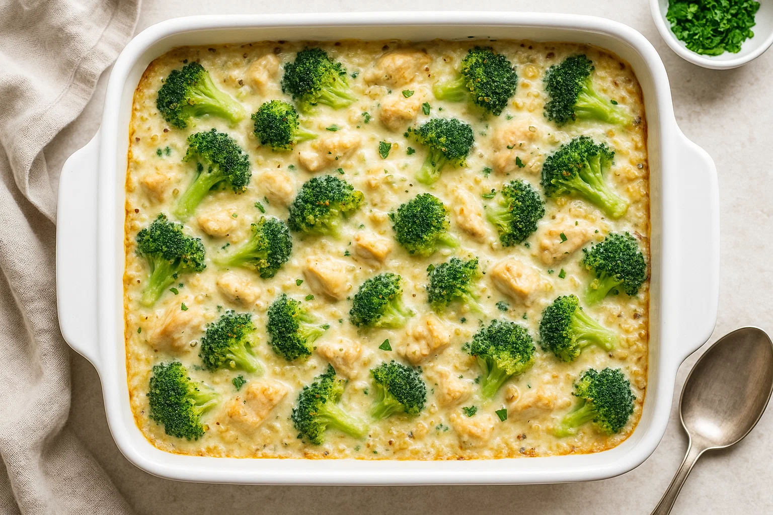Creamy Chicken Quinoa and Broccoli Casserole