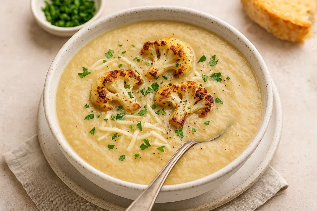 Roasted Cauliflower White Cheddar Soup