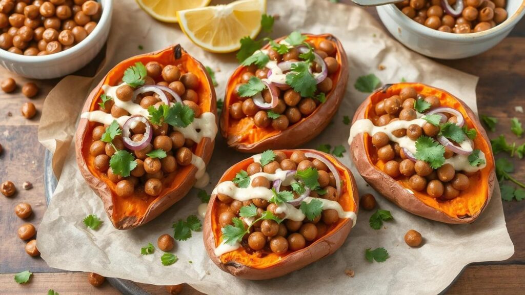 BBQ Chickpea Stuffed Sweet Potatoes