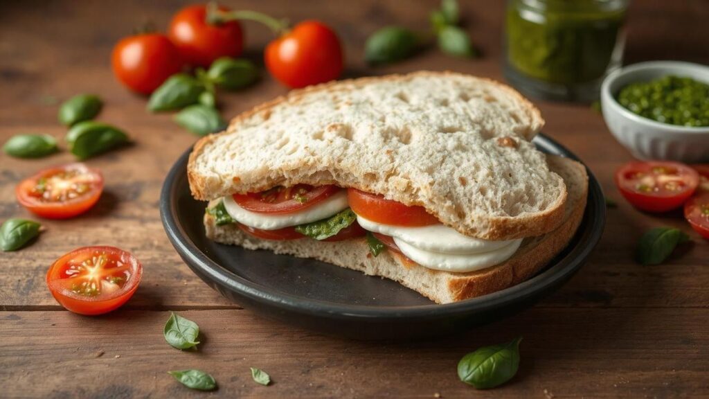 Caprese Sandwich with Pesto, Mozzarella, and Tomato