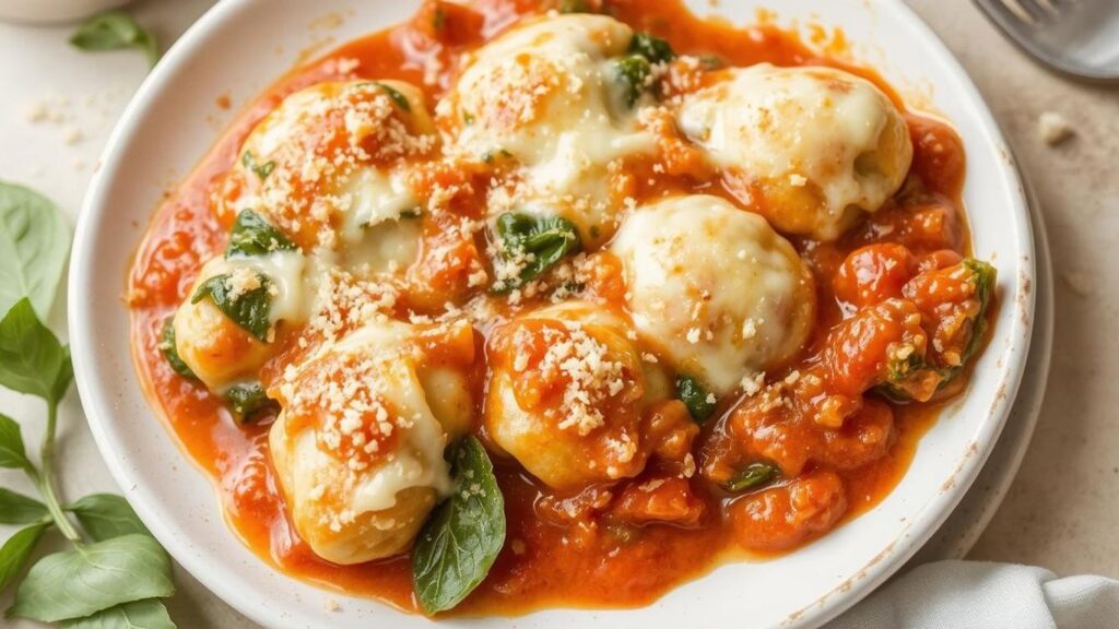 Cheesy Baked Gnocchi with Spinach and Marinara Sauce