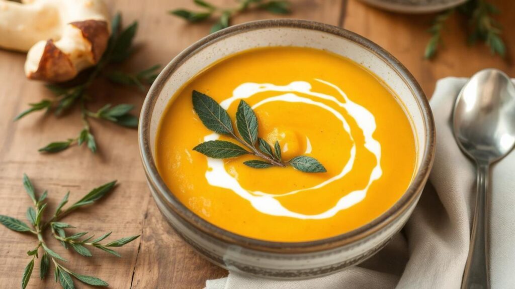 Creamy Butternut Squash Soup with Sage and Thyme