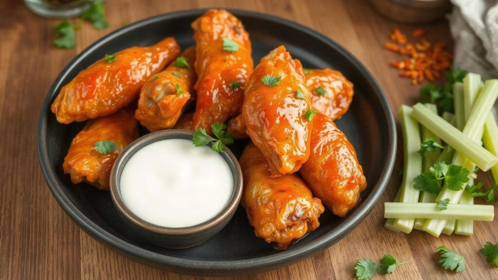 Crispy Baked Chicken Wings with Spicy Buffalo Sauce