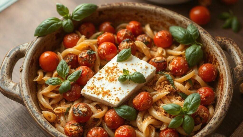 Crispy Baked Feta Pasta with Cherry Tomatoes