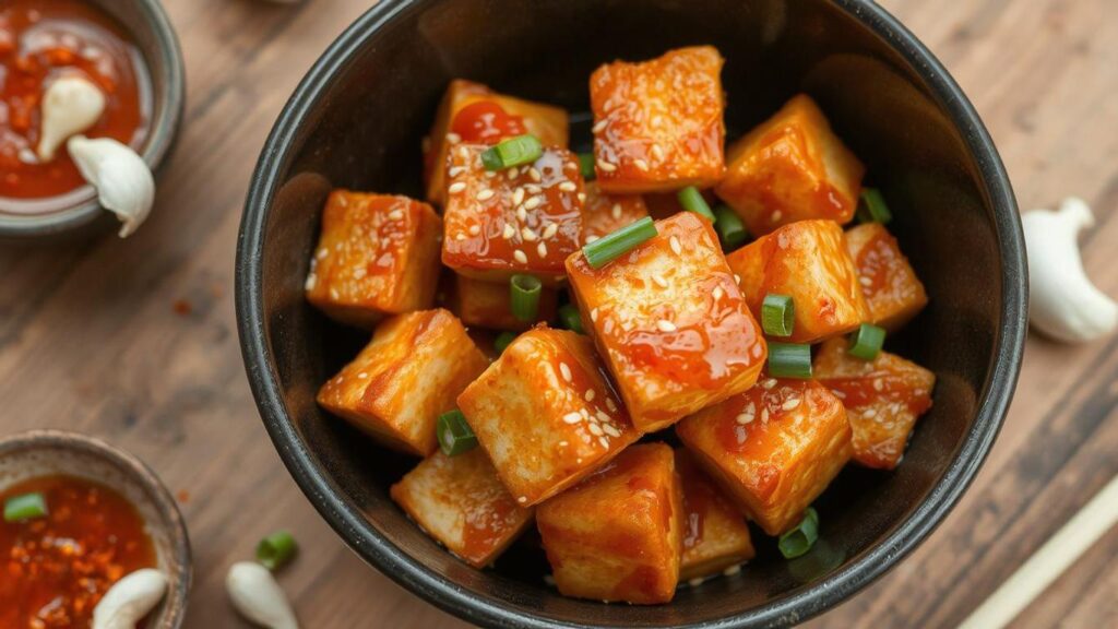 Crispy Baked Tofu Bites with Sweet Chili Sauce