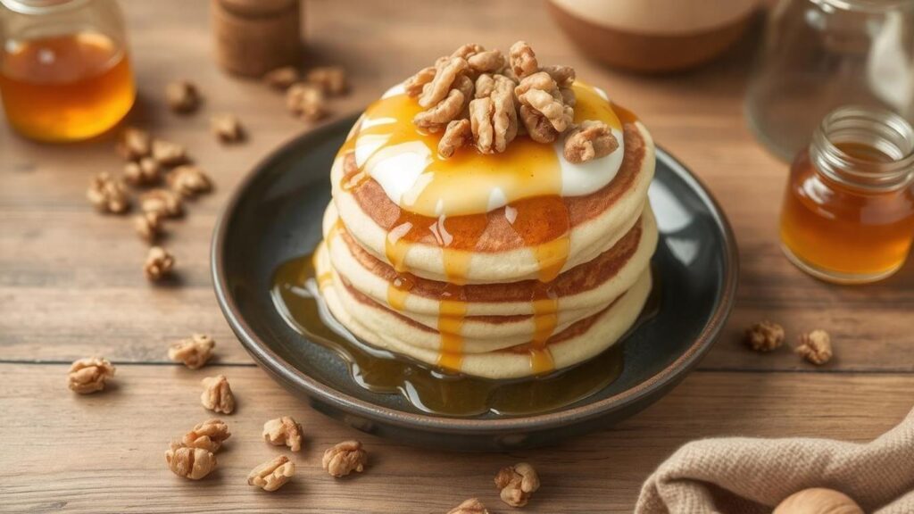 Greek Yogurt Pancakes with Honey and Walnuts