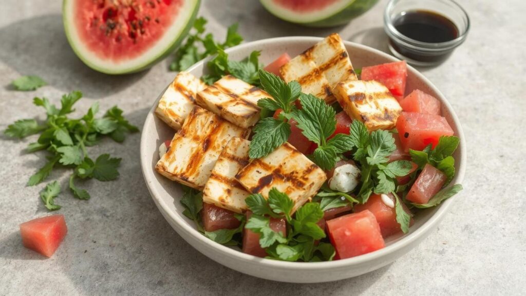 Grilled Halloumi Salad with Watermelon and Mint