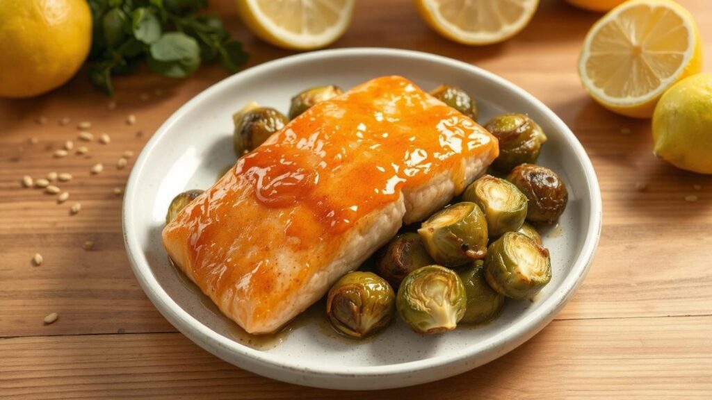 Honey Mustard Glazed Salmon with Roasted Brussels Sprouts