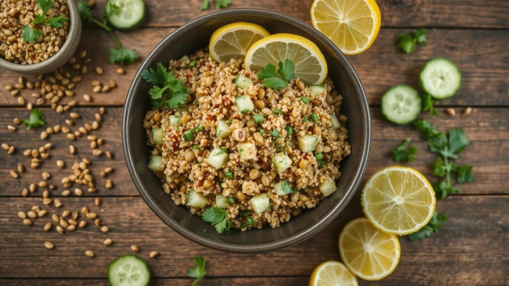 Lentil and Quinoa Salad with Cucumber and Lemon Dressing