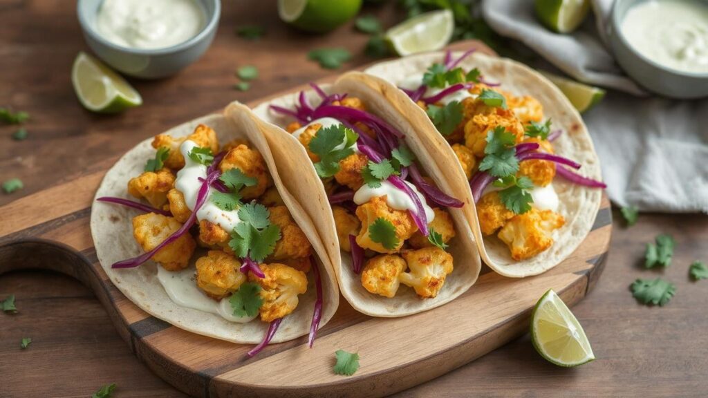 Roasted Cauliflower Tacos with Lime Crema