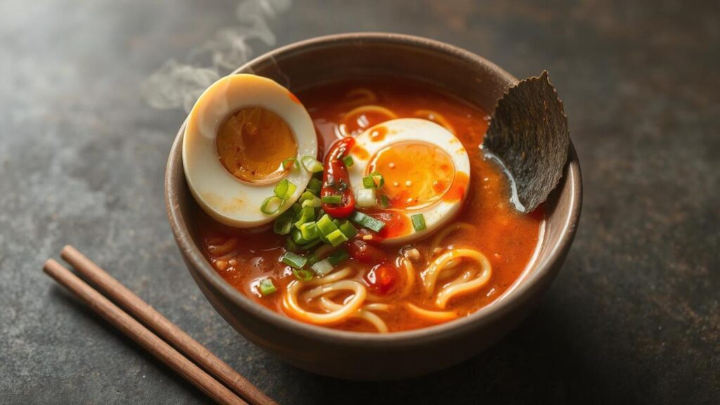 Spicy Sriracha Ramen with Soft-Boiled Egg and Scallions