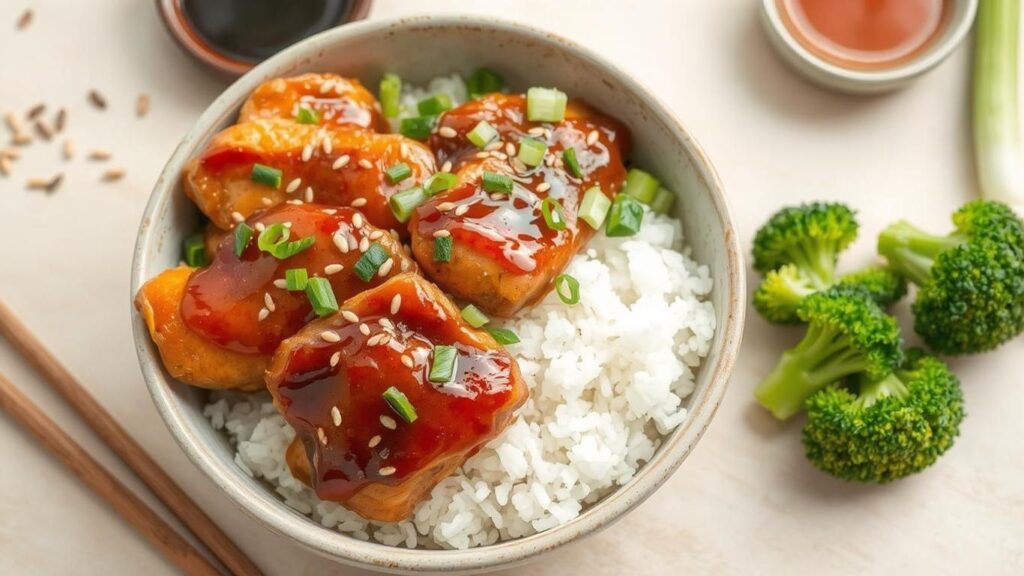 Teriyaki Chicken Rice Bowls with Steamed Broccoli