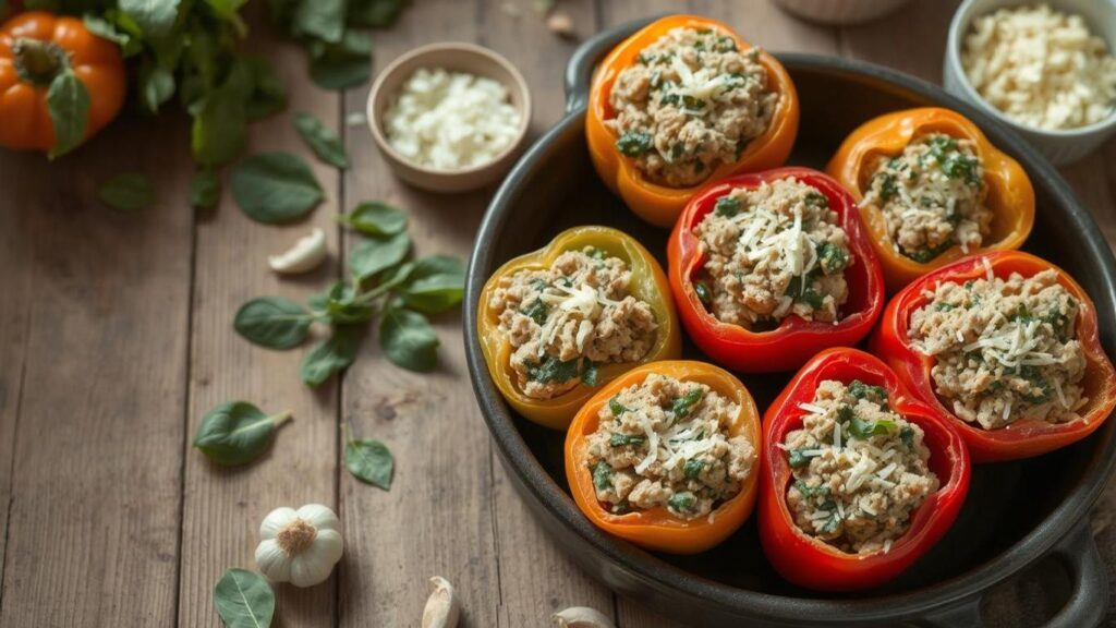Turkey and Spinach Stuffed Bell Peppers