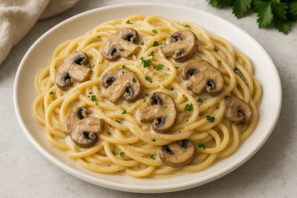 10-Minute Creamy Garlic Mushroom Pasta