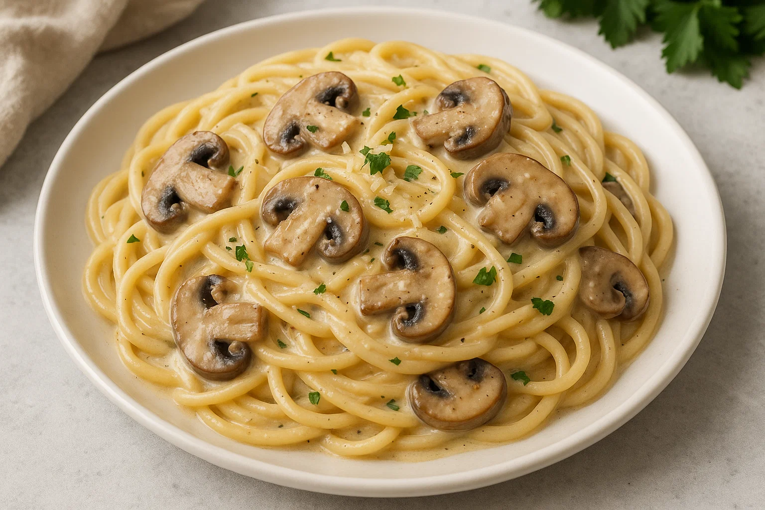 10-Minute Creamy Garlic Mushroom Pasta