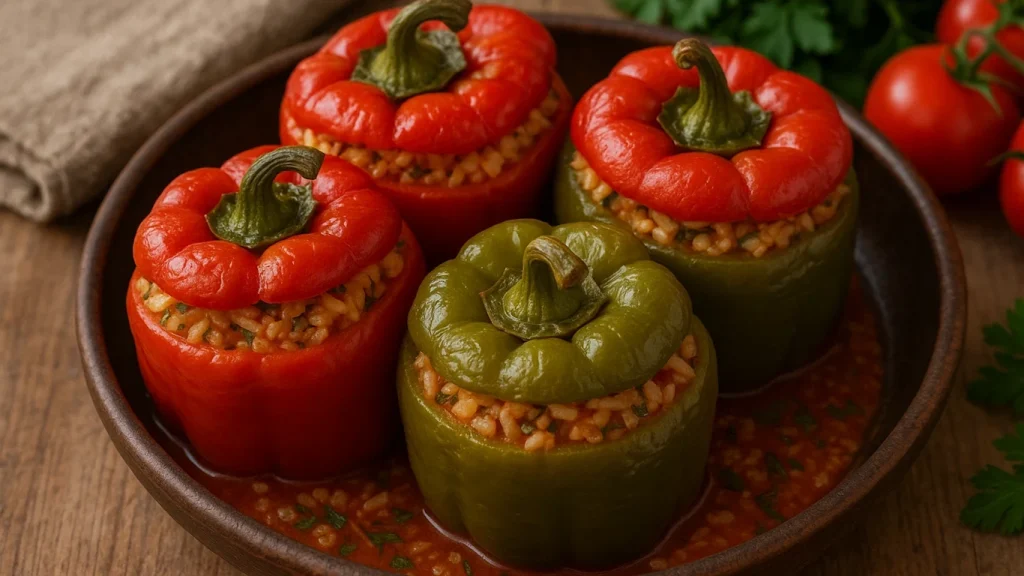 Authentic Turkish Stuffed Peppers with Rice & Herbs