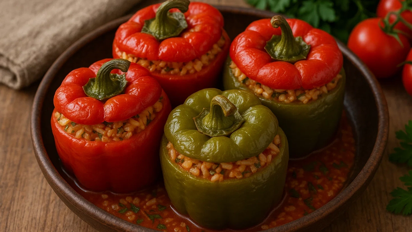 Authentic Turkish Stuffed Peppers with Rice & Herbs