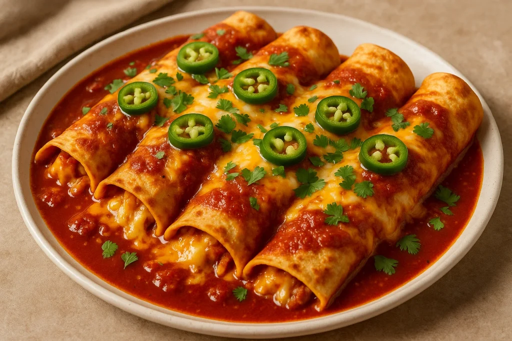 Cheesy Mexican Enchiladas with Red Sauce