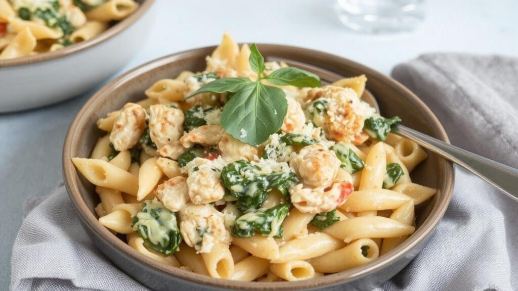 Chicken & Spinach Pasta Bake – Creamy & Cheesy