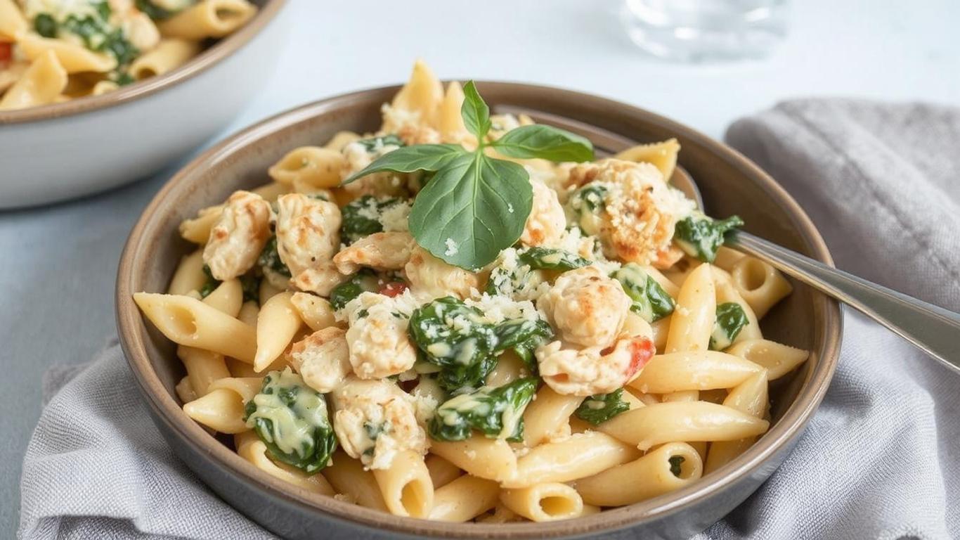Chicken & Spinach Pasta Bake – Creamy & Cheesy