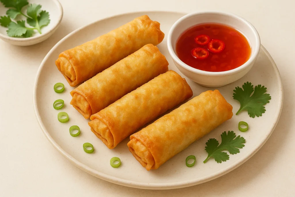 Crispy Chinese Spring Rolls with Dipping Sauce