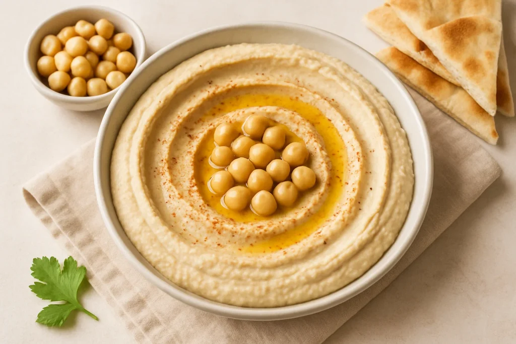 Easy Lebanese Hummus with Olive Oil Drizzle