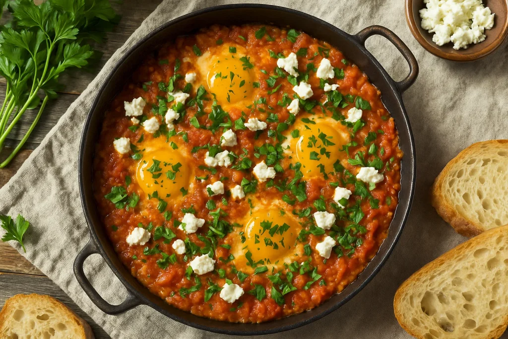 Turkish Menemen with Feta and Fresh Herbs