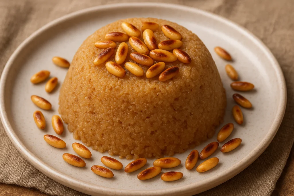 Turkish Semolina Halva with Toasted Pine Nuts (İrmik Helvası)