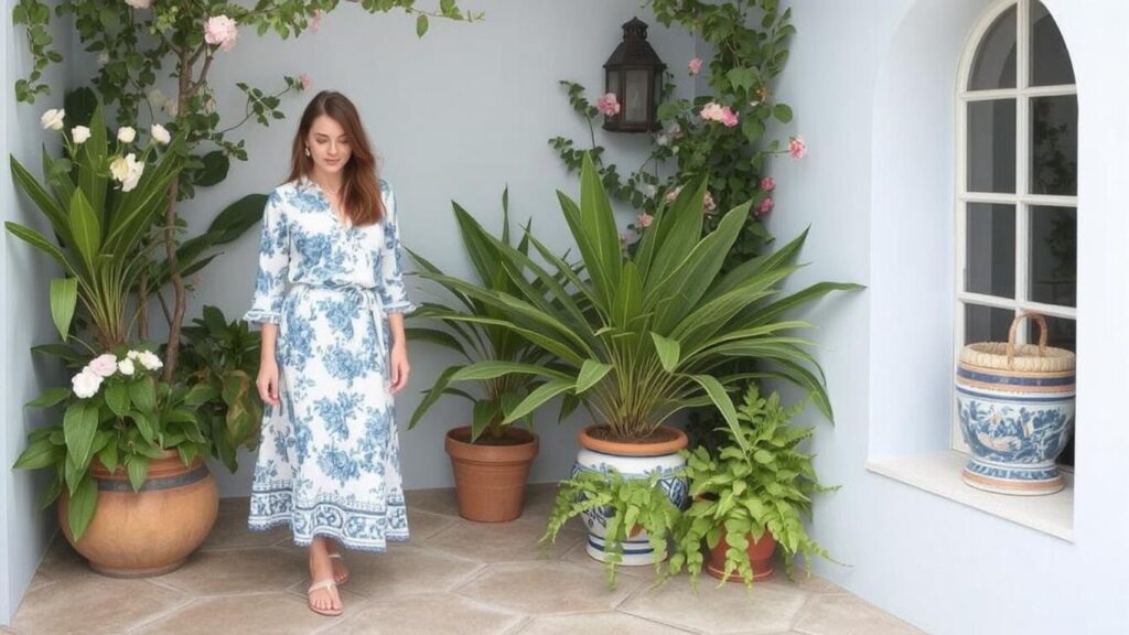 Blue & White Porcelain Print Summer Look