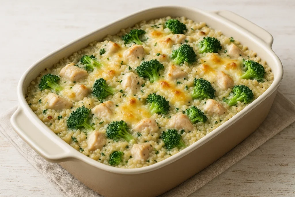 Creamy Chicken Quinoa & Broccoli Casserole