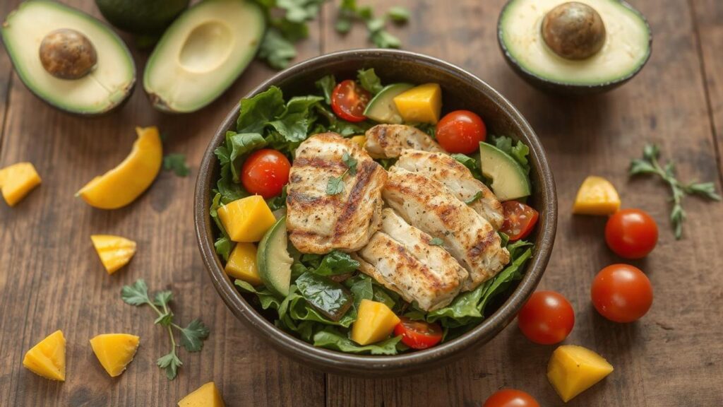 Grilled Chicken Salad with Avocado and Mango