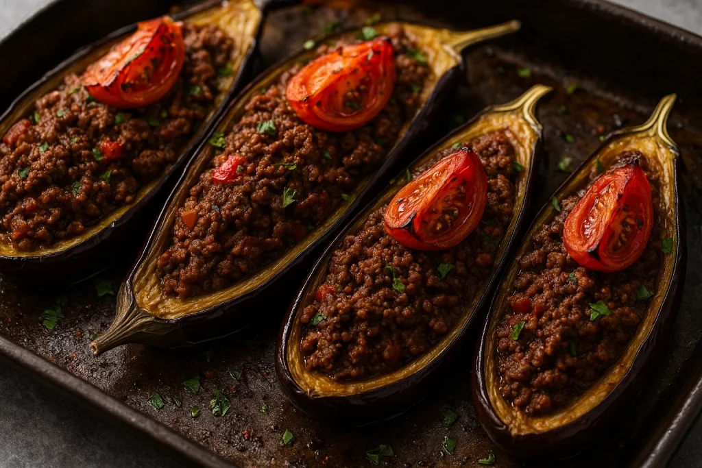 Oven-Baked Turkish Eggplant Boats with Ground Beef