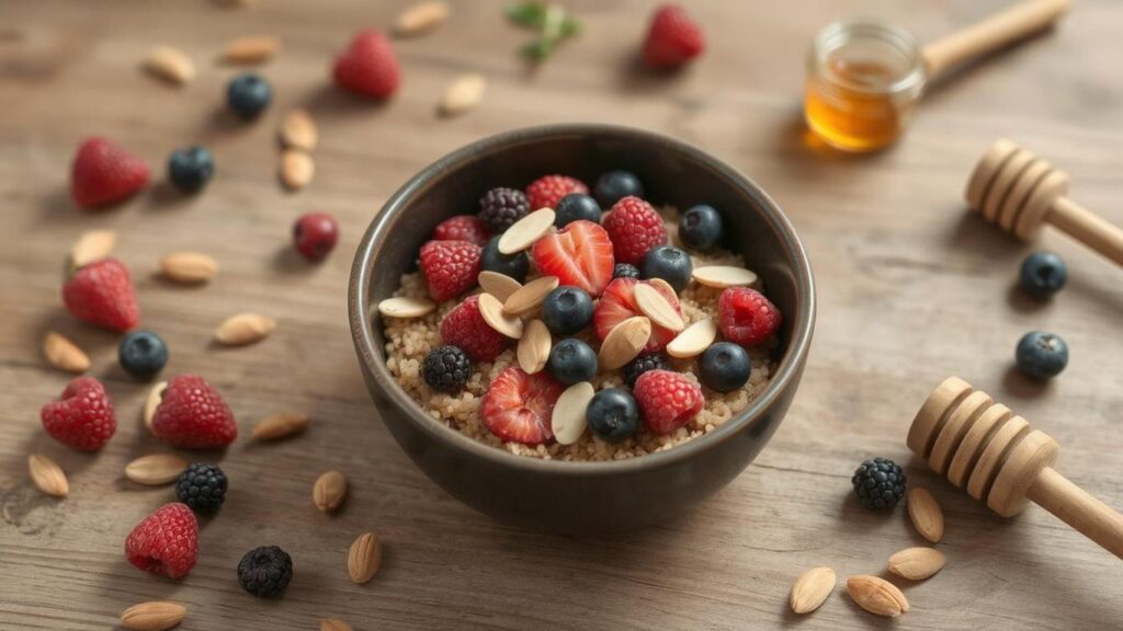 Quinoa Breakfast Bowl with Fresh Berries and Almonds
