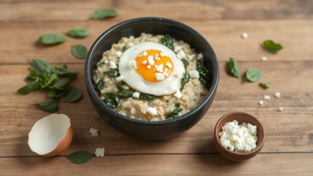 Savory Oatmeal with Spinach, Egg, and Feta