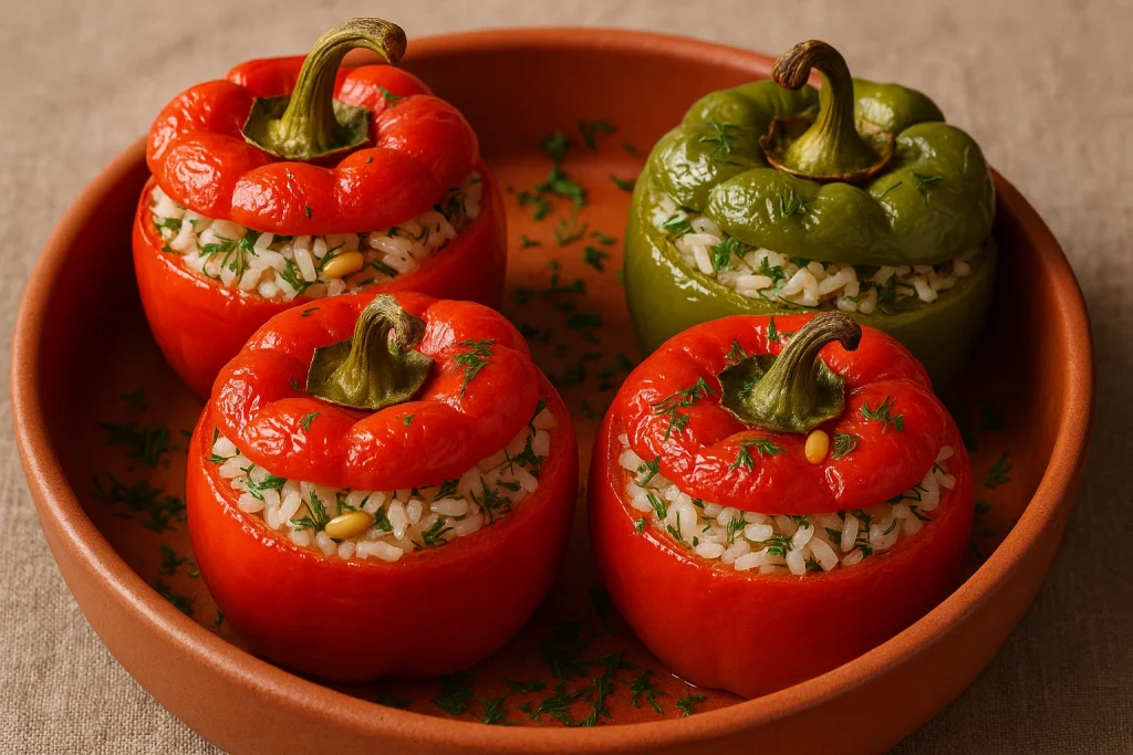 Turkish Stuffed Peppers with Rice & Herbs (Biber Dolması)