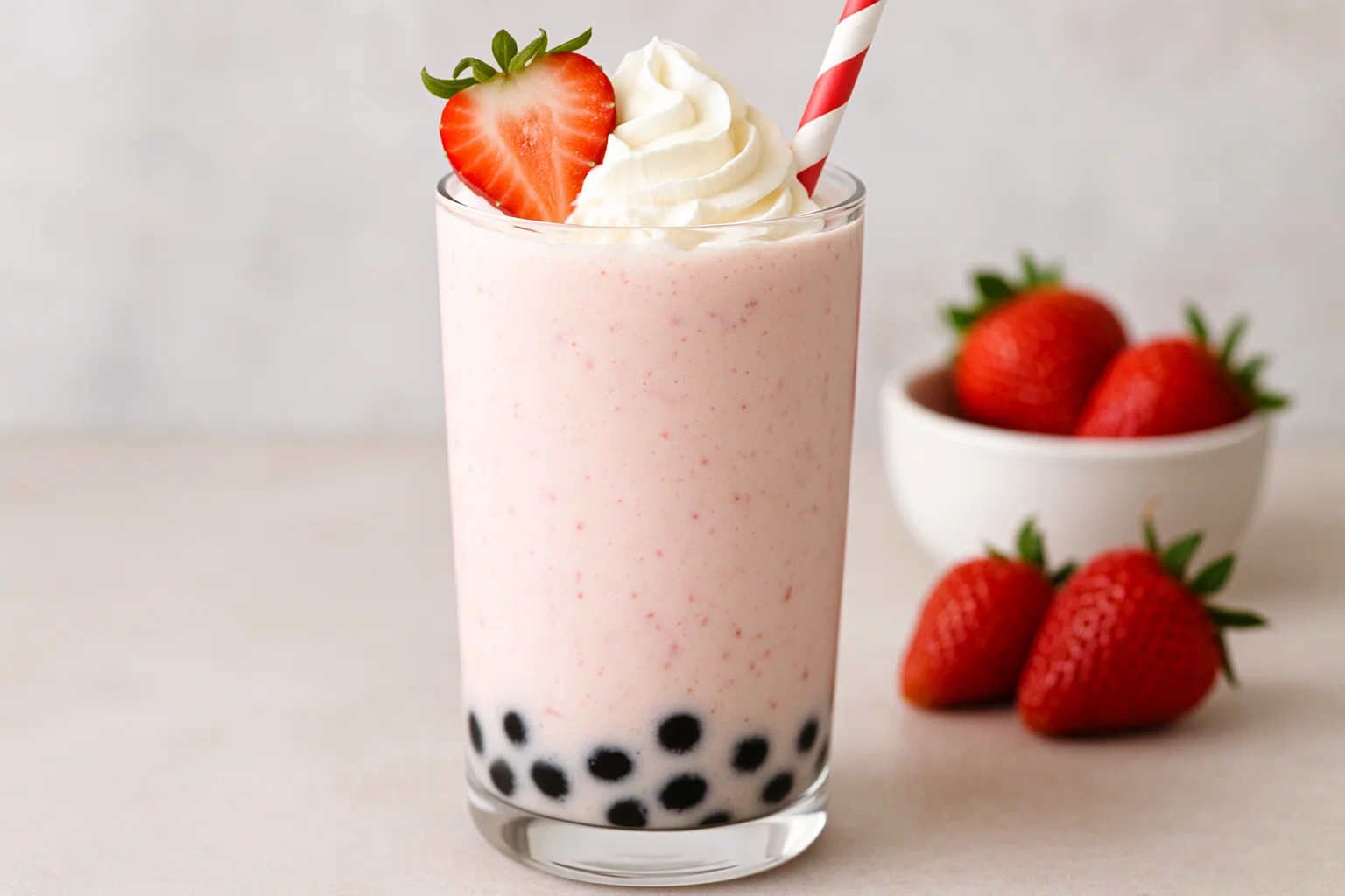 Creamy Strawberry Boba Smoothie