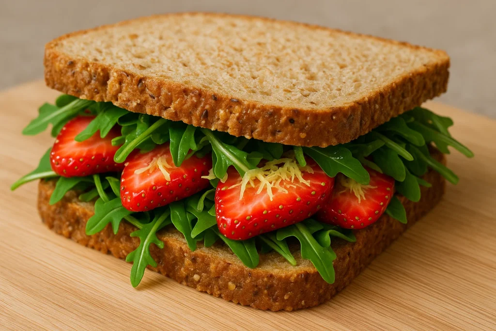 Raw Arugula, Ginger and Strawberry Sandwich