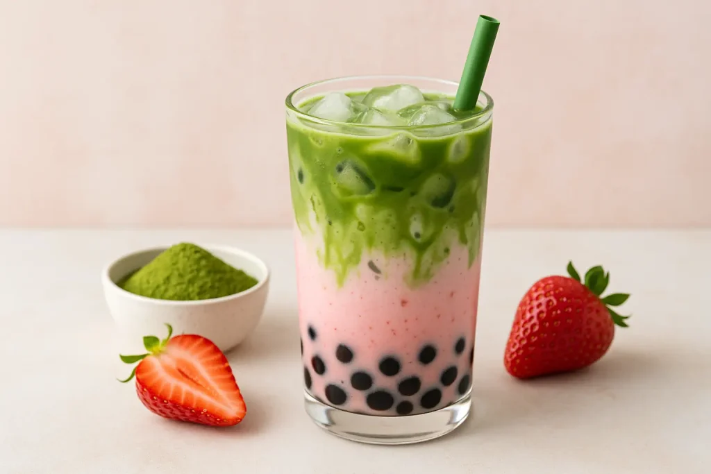 Strawberry Matcha Boba Latte