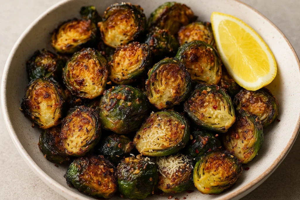 Air Fryer Crispy Garlic Parmesan Brussels Sprouts