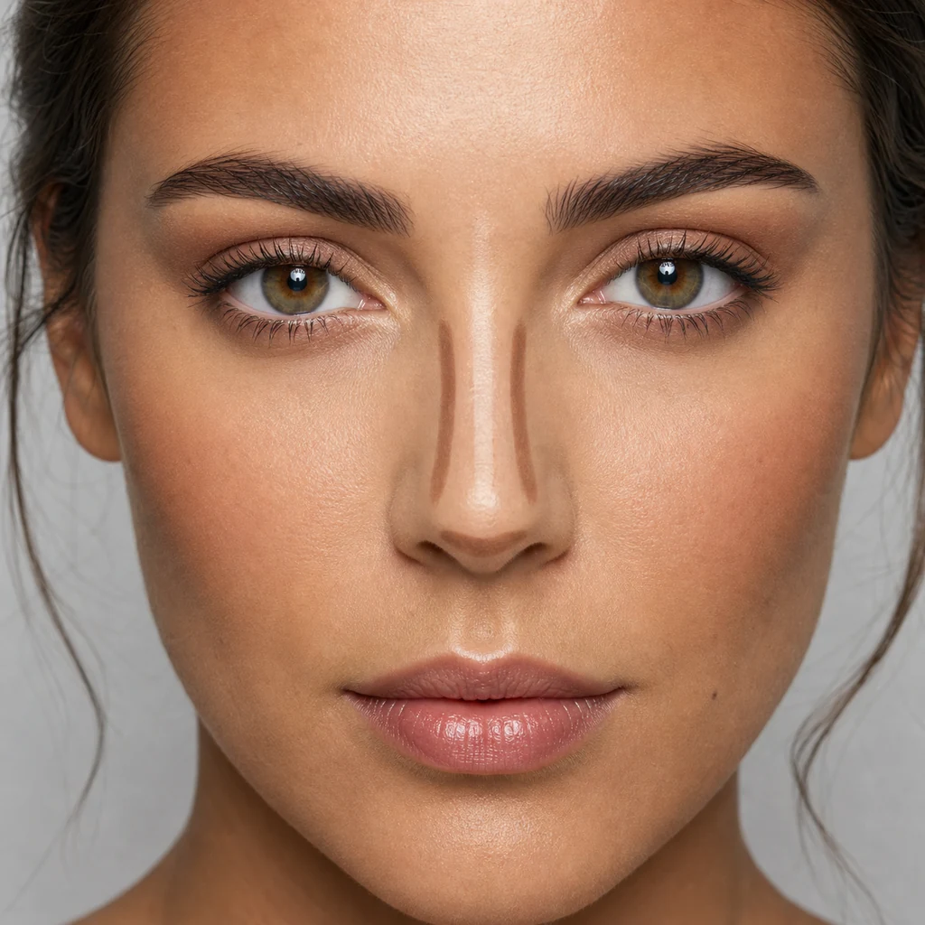 Subtle nose contour placement lines with highlight down the bridge
