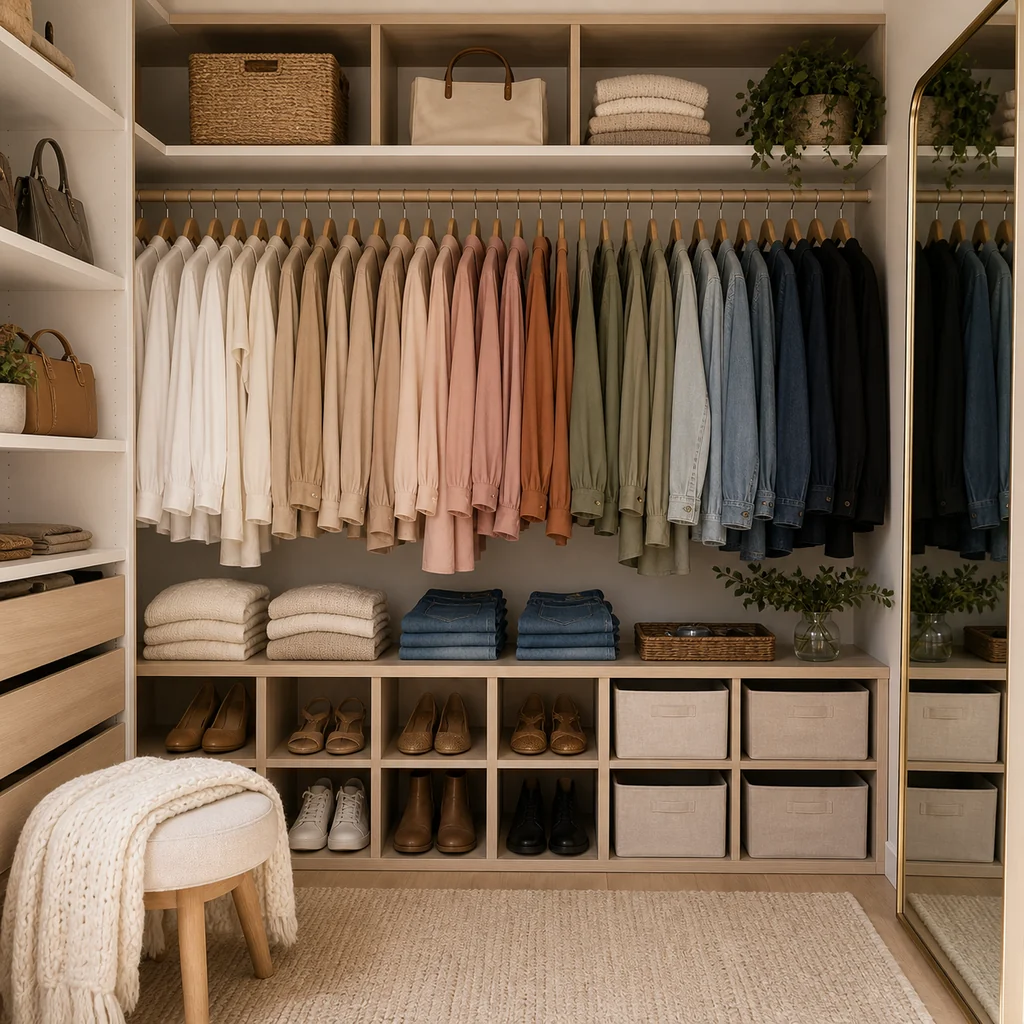 narrow dressing room hallway with mirrored doors wardrobes and lighting strips