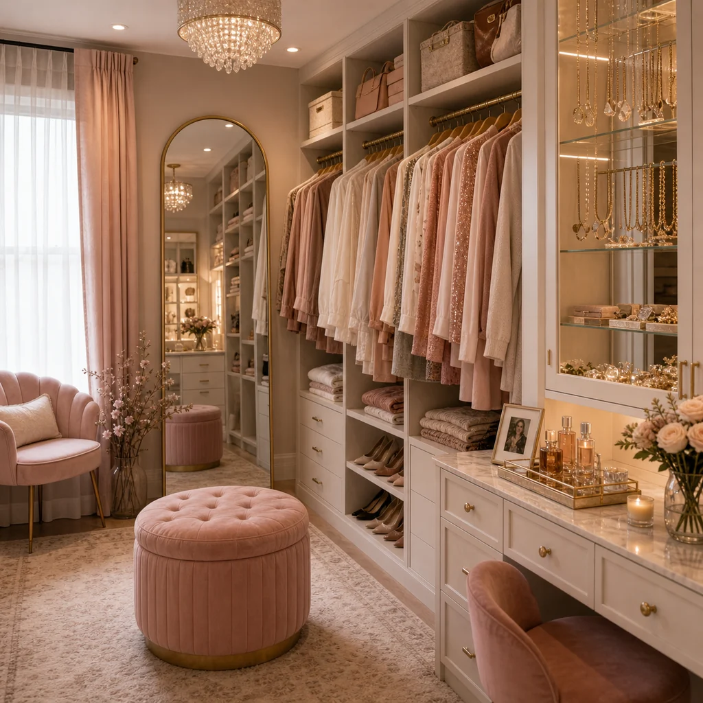 dressing room outfit planning station with hooks hamper steamer nook and mirror
