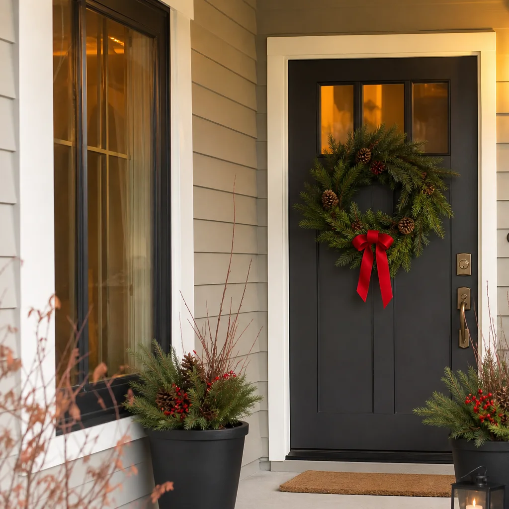 Budget friendly Christmas porch decorating with simple seasonal accents