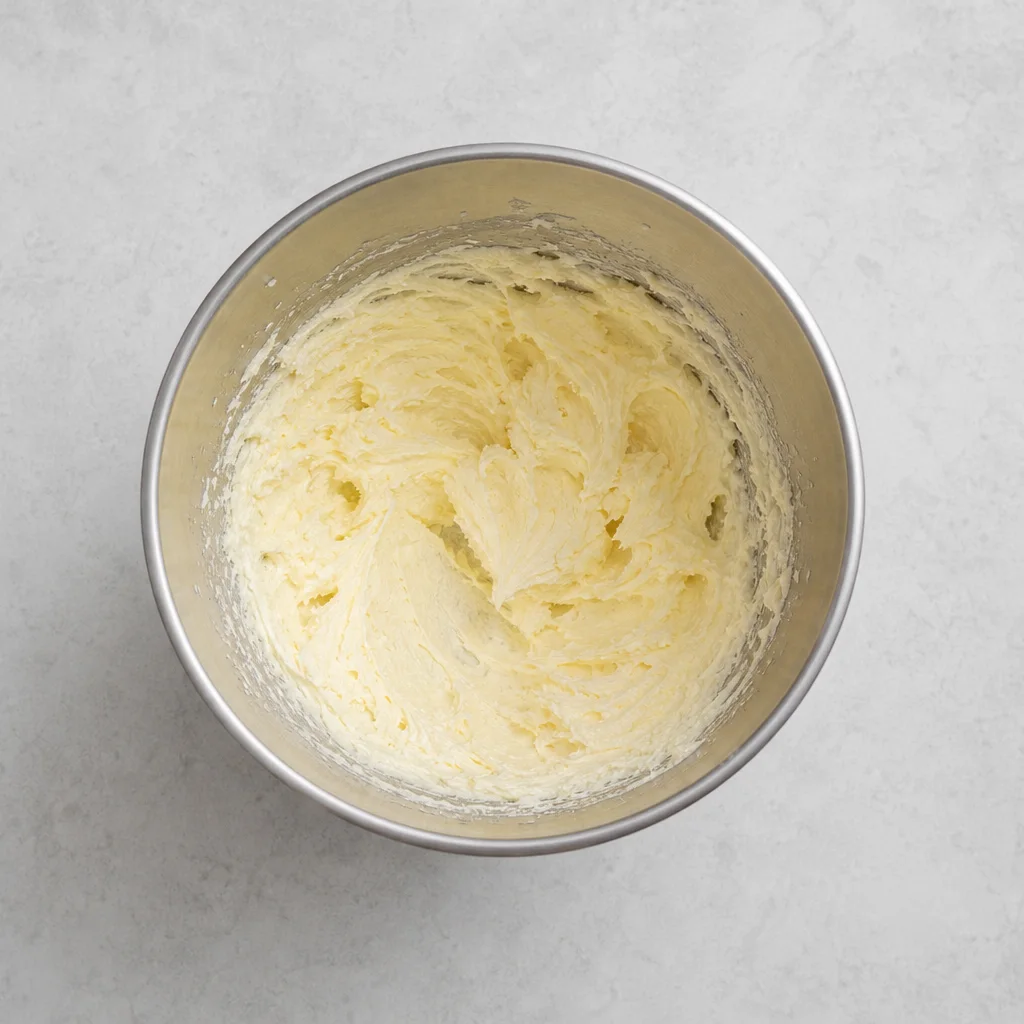 Creamed butter and sugar in a mixing bowl light and fluffy for blueberry breakfast cake