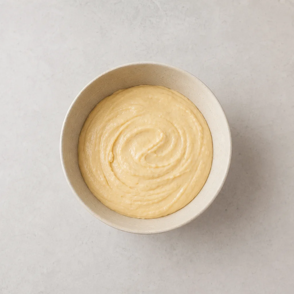Blueberry breakfast cake batter mixed in a large bowl smooth and thick
