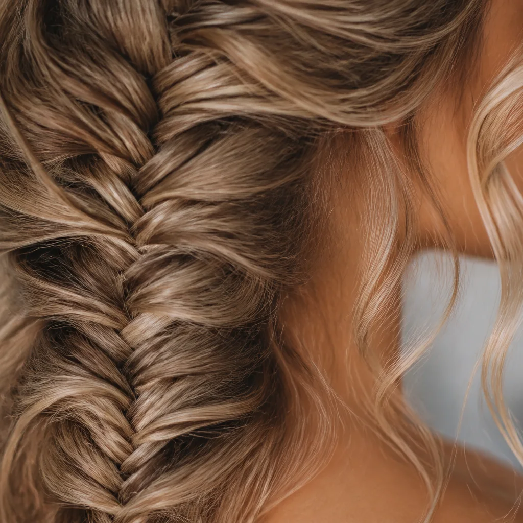 Close-up of pancaked fishtail braid texture with wispy face-framing pieces on a dance hairstyle