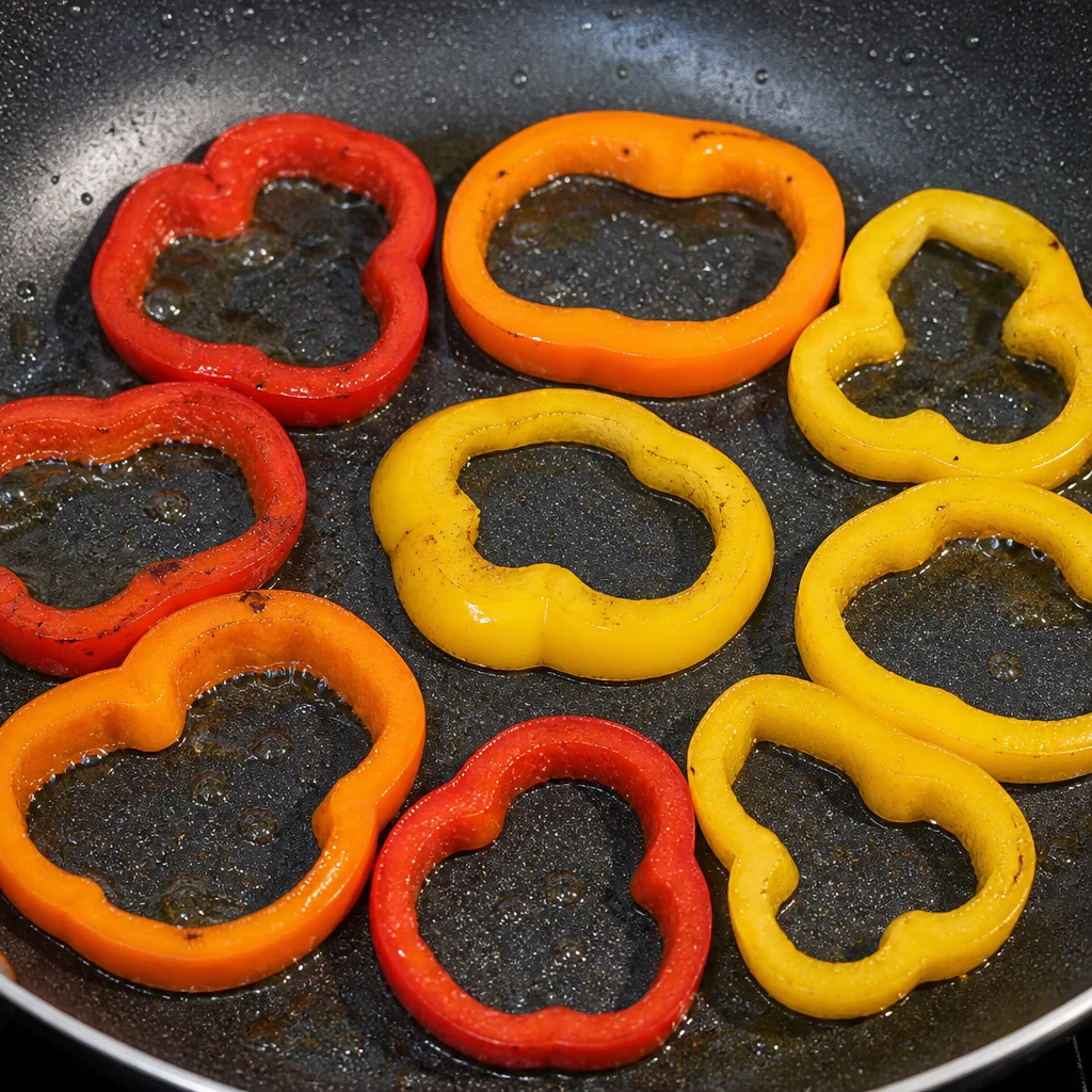 Step 3 cooking bell pepper rings until slightly softened