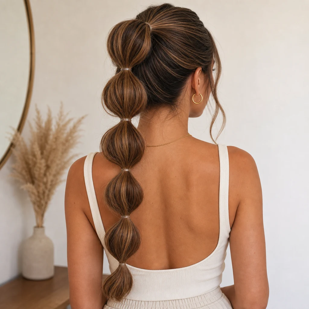 Bubble braid ponytail heatless summer hairstyle
